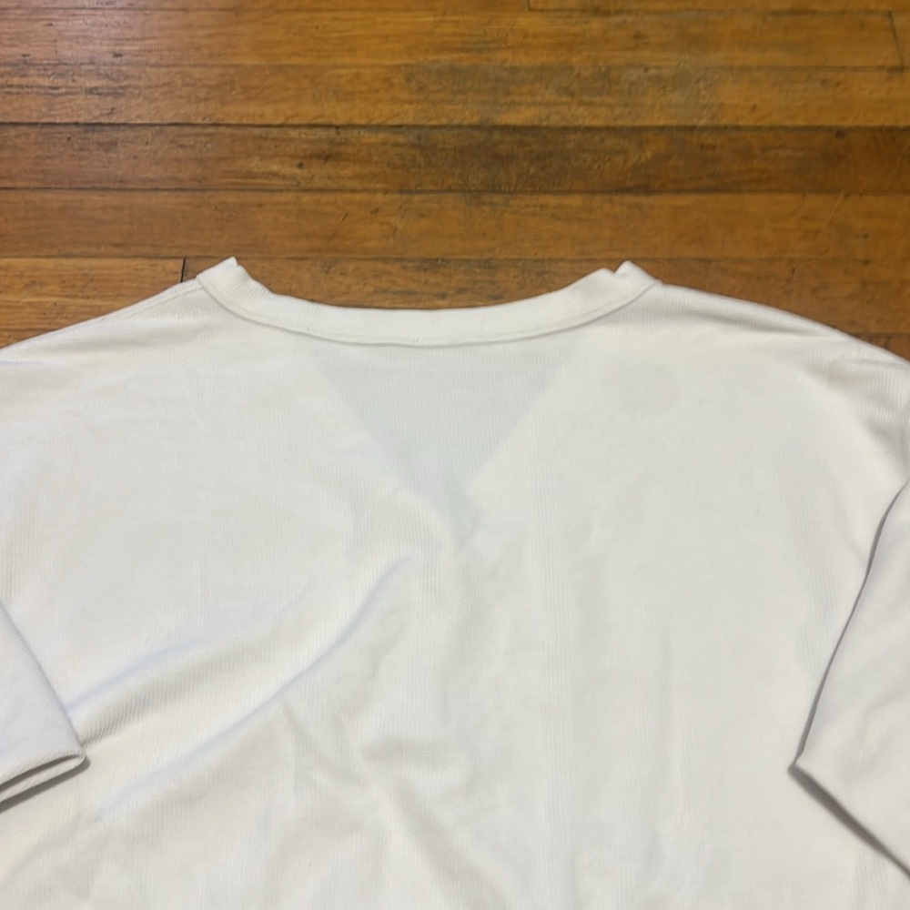 Alo Yoga AloLux SoHo Oversized Crop Henley Long Sleeve in Birch White, size M/L - Picture 12 of 15